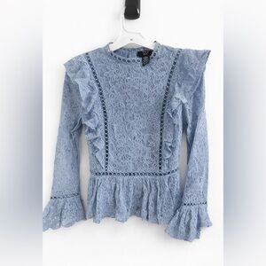 Vici Light Blue Lace Ruffle Blouse